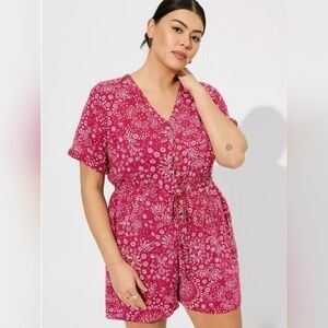 Torrid Rayon Slub Button Front Romper Size 2X Color Washed Mandala NWT